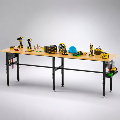 Fixable de 244 cm (96 po) avec panneau perforé latéral, plateau en bois massif, capacité de 907 kg (2 000 lb) et prise de courant pour garage et atelier