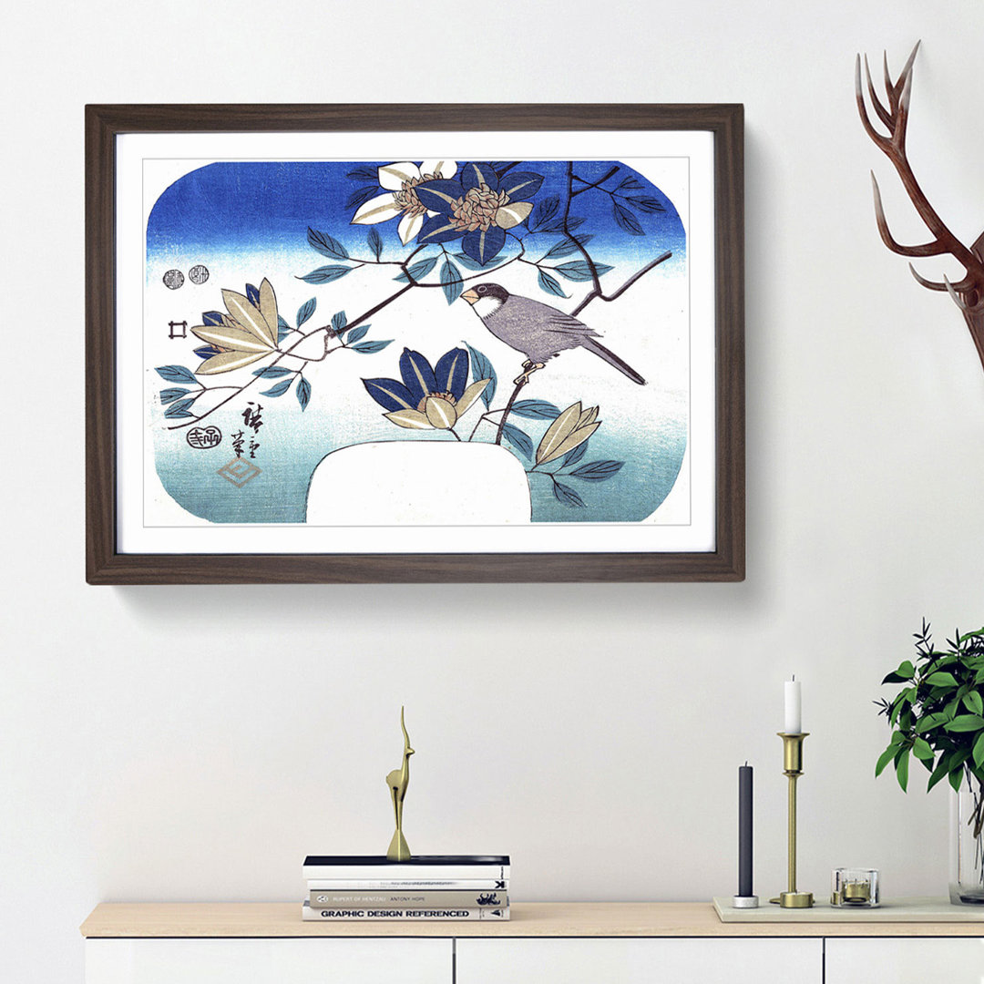 Bird and Clematis Flowers by Utagawa Hiroshige - Framed Print