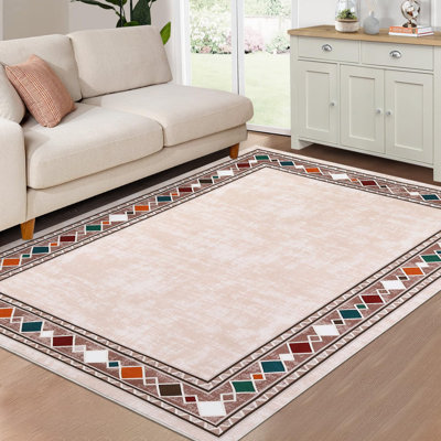 8x10 Rugs for Living Room Washable Rug for Bedroom Scalloped Area Rugs Stain Resistant Modern Soft Folding Throw Carpet Low Pile Floor Cover for Nursery Playroom