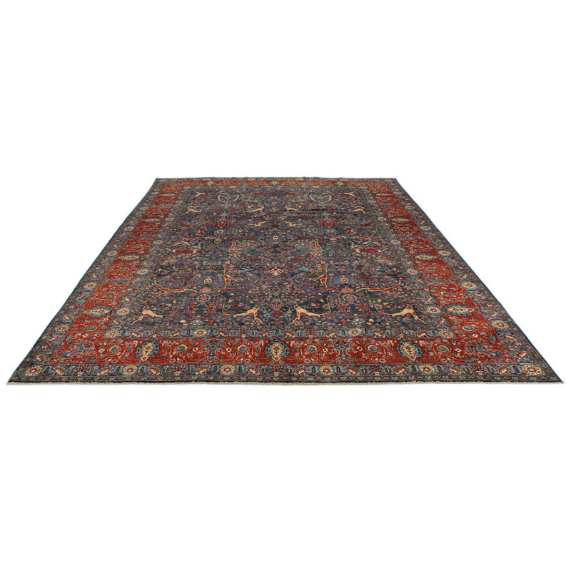 Tapis traditionnel bleu et rouille 9 x 12