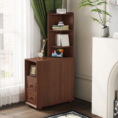Table de bout avec tiroirs, table de coin avec tablettes ouvertes, table d'appoint haute pour chambre à coucher et coin