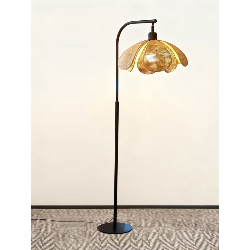 Japanese-style metal and rattan floor lamp