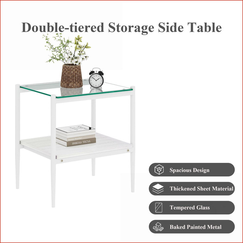 Verre trempé Ensemble de 2 tables basses en panneau de fibres à densité moyenne pour salon, facile à nettoyer et amp; Peu encombrant