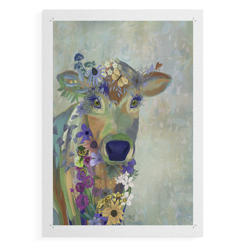 Fantastic Florals Cow - Impression sur toile seulement - NON CADRE, H 18 po x l 12 po