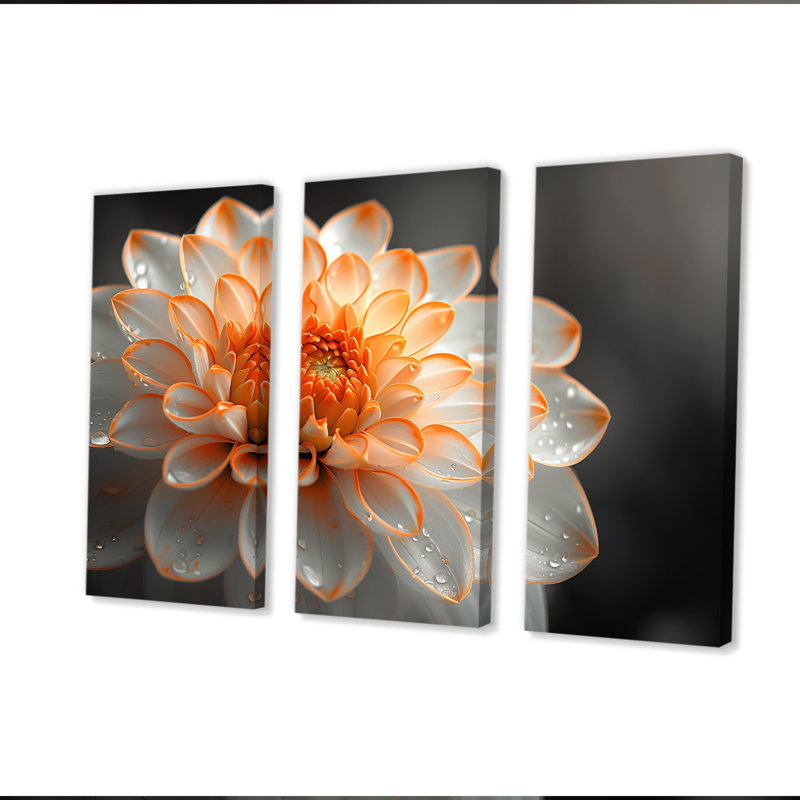 «Orange» et «Dahlia», ensemble de photos murales «Dahlia» orange et blanc, Toile tendue, H 28 po x l 36 po x P 1 po