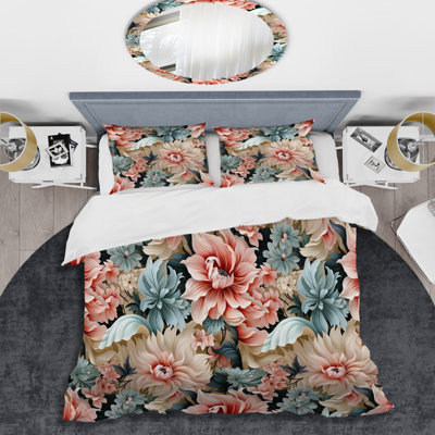 Pink And Blue Paisley Garden Dream Box Stitch Floral Duvet Cover