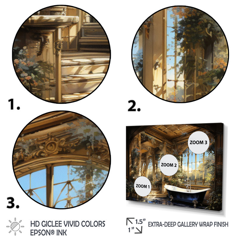 Salle de bain Golden Luxe II - Art mural de salle de bain, Cadre doré simple, H 12 po x l 20 po x P 1 po