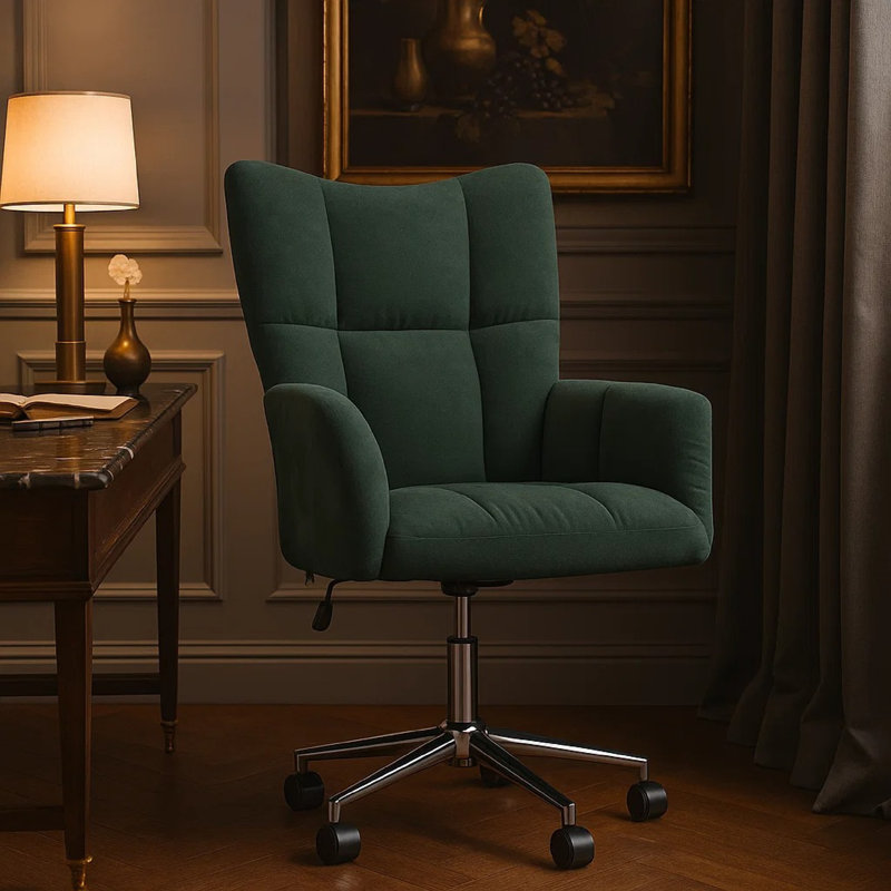 Fauteuil roulant à roulettes, velours de polyester vert, acier chromé