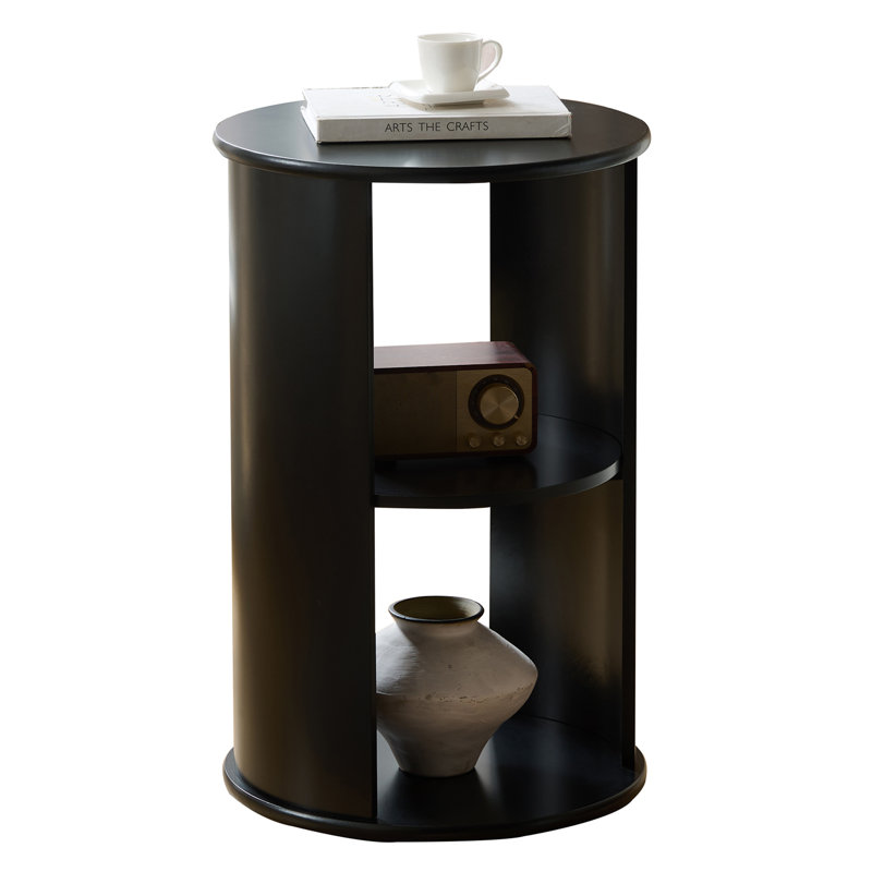 Round Side Table with Storage, 3-Tier Small Accent End Table for Living Room, Bedroom, Bedside, Office, Space-Saving Nightstand - Black