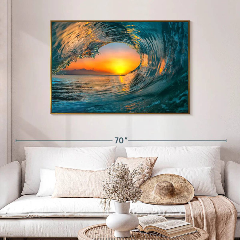 Ocean Wave Curl, 25 po x 17 po, Cadre flottant doré