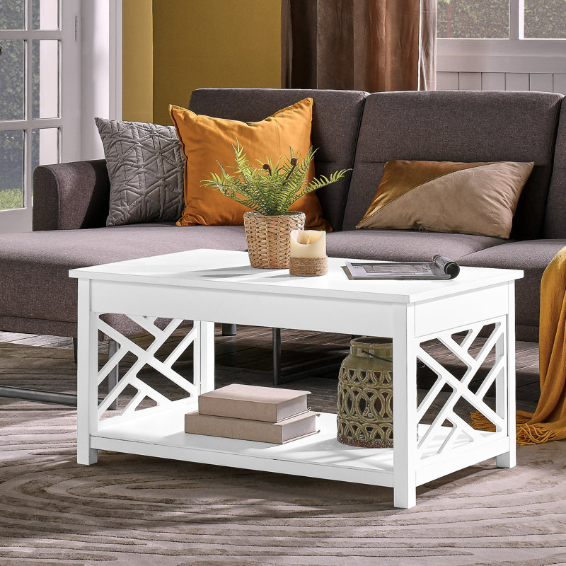 Four Leg Coffee Table with Storage, White