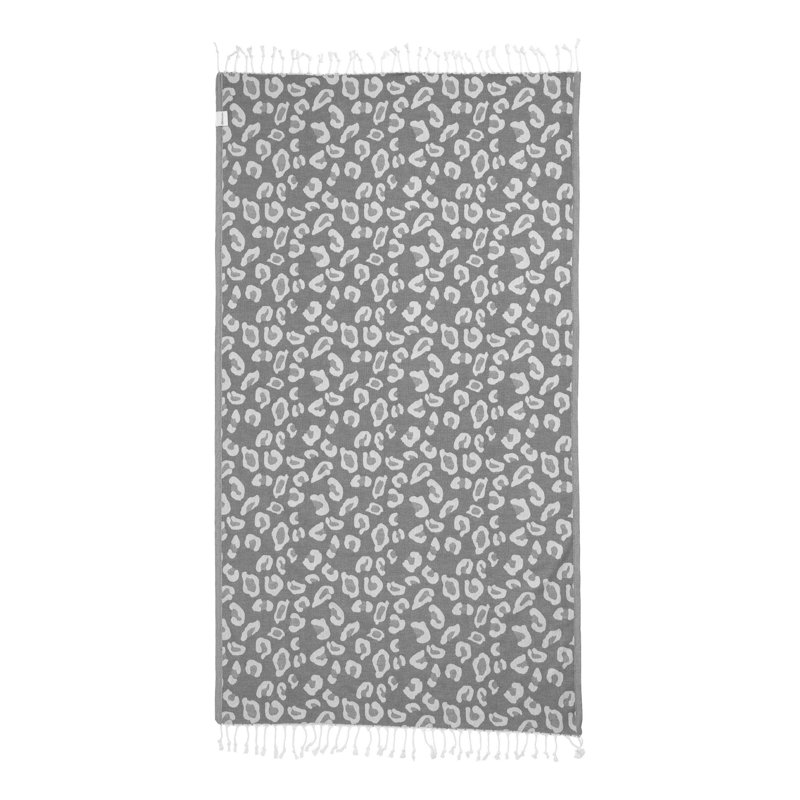 Chanyah Reversible Leopard Print Beach Towel, 100% Cotton, Sand Resistant Peshtemal, Thin & Absorbent, 69” x 38”, Gray