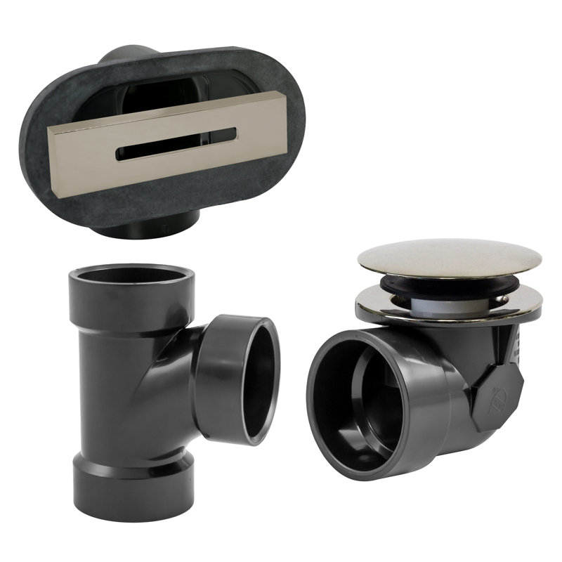 1-1/2" Coarse Thread Tip-Toe Bathtub Drain Trim with Linear Overflow Cover, Sch. 40 ABS fittings, Polished Nickel