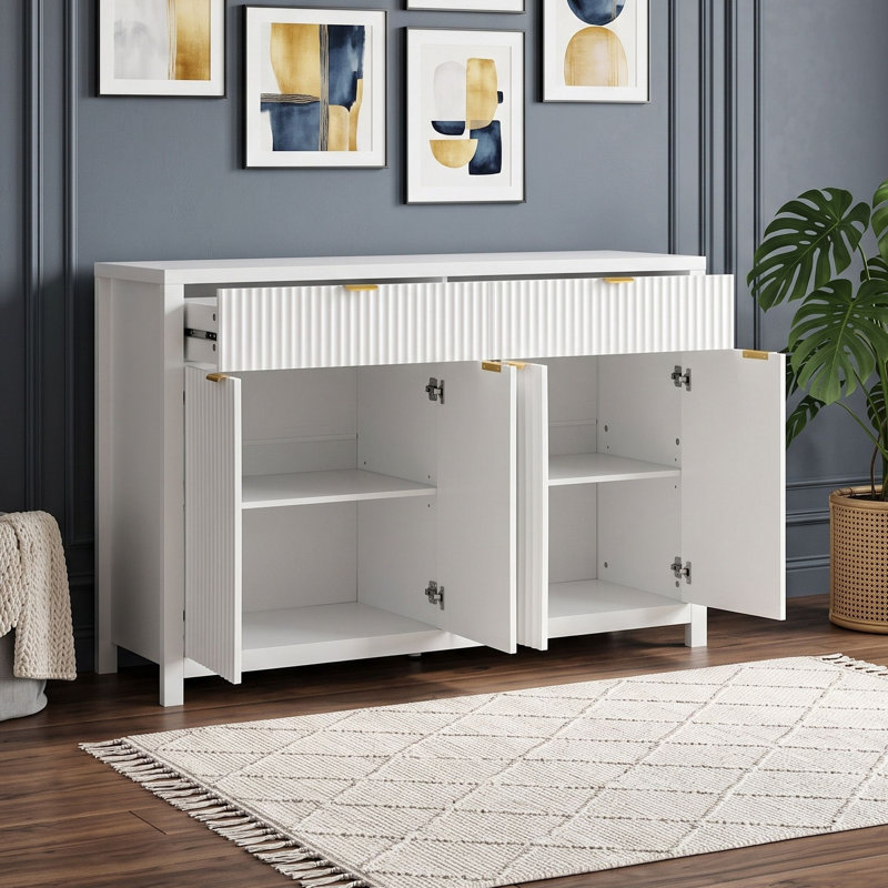 Buffet multifonctionnel avec tablettes et tiroirs réglables, portes, Blanc
