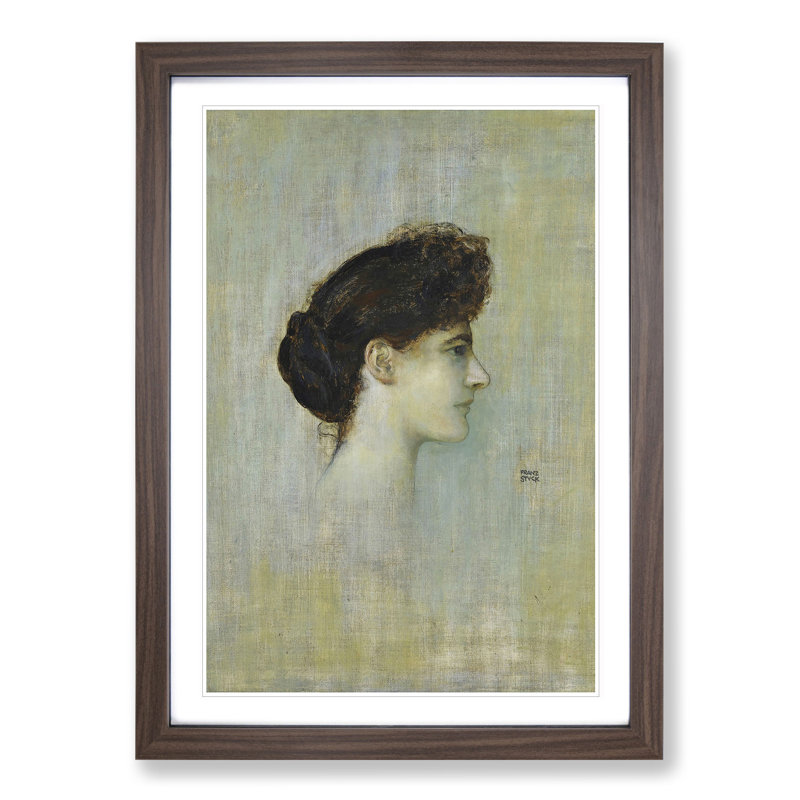Portrait of a Woman by Franz Von Stuck - Picture Frame Painting, Walnut Framed, 65cm H x 48cm W x 2cm D