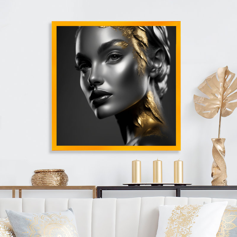 Exquise beauté en noir et or II - reproduction sur toile, H 24 po x l 24 po x P 1 po, Impression dorée sur toile encadrée