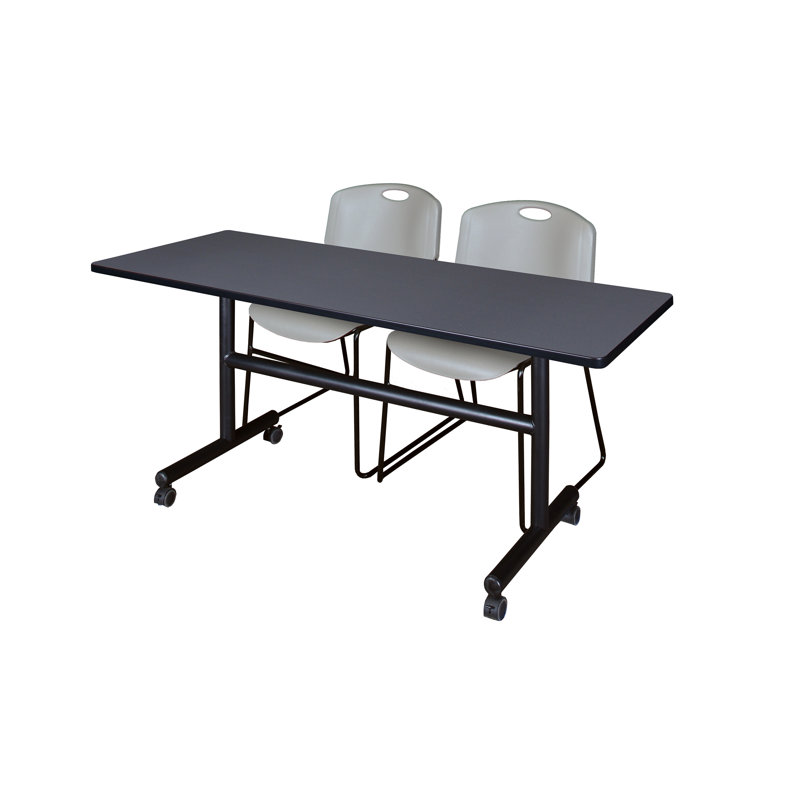 Table de nidification Nickilis, 2 chaises empilables Zeng, H 29 po x l 60 po x P 24 po, Gris / Gris
