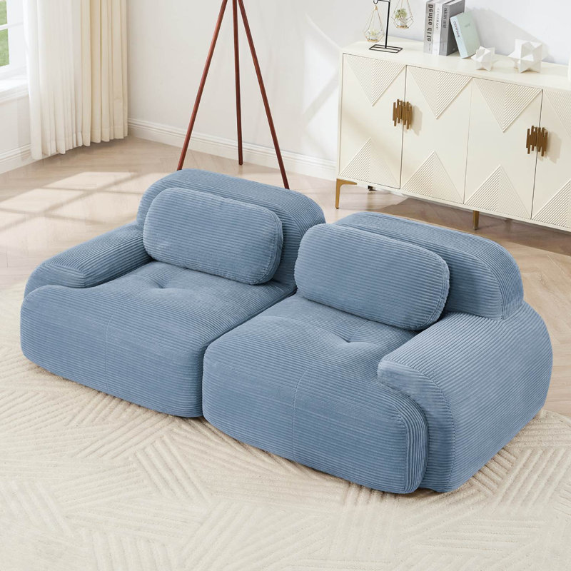 82" Upholstered Boneless Corduroy Modular Sofa, Blue
