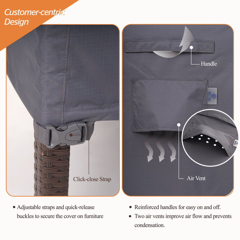 Extra Large Gray Waterproof Ripstop Patio Table Cover with Elastic Closure