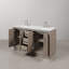 Meuble-lavabo à double cuve 60 "en chêne gris avec robinets en col de cygne Hugo-2072185459