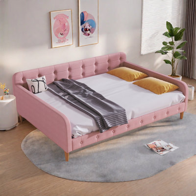Modern Upholstered Daybed With 4 Support Legs And Button Tufted Design