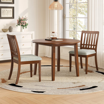 Ensemble de tables de salle à manger 3 pièces peu encombrantes avec chaises rembourrées - Design moderne en bois brun
