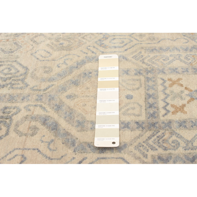 Tapis décoratif taupe en laine de conception unique 7 pi 10 po x 9 pi 11 po noué à la main New Age