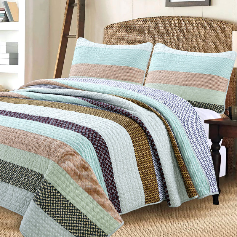 Nesco Blue and Brown Cotton Reversible King Quilt Set