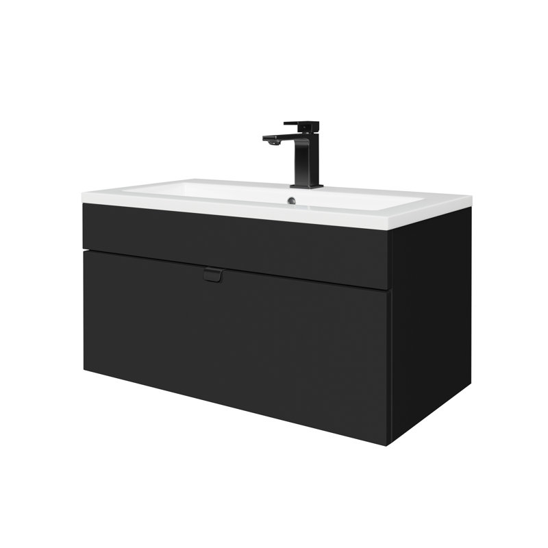 Loft Collection 30" Wall Mount Modern Bathroom Vanity - Black / Black Handles, 30", Black / Black