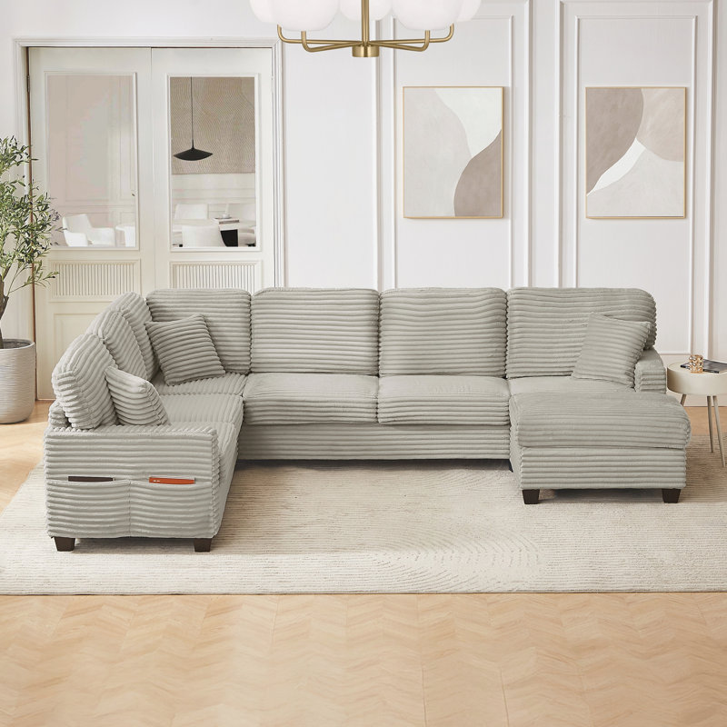 Canapé modulaire Canapé modulaire en forme de U de 125,2 po avec repose-pieds mobile et poches de rangement latérales pour le salon, taupe clair