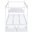 Lit plateforme à baldaquin en métal blanc pour grand lit avec tête de lit tapissier, 2 bacs de rangement et 2 armoires
