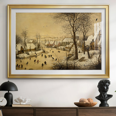 «Winter Landscape with Skaters and Bird Trap» par Peter Bruegel l'Ancien, reproduction encadrée avec passe-partout et verre - 1565