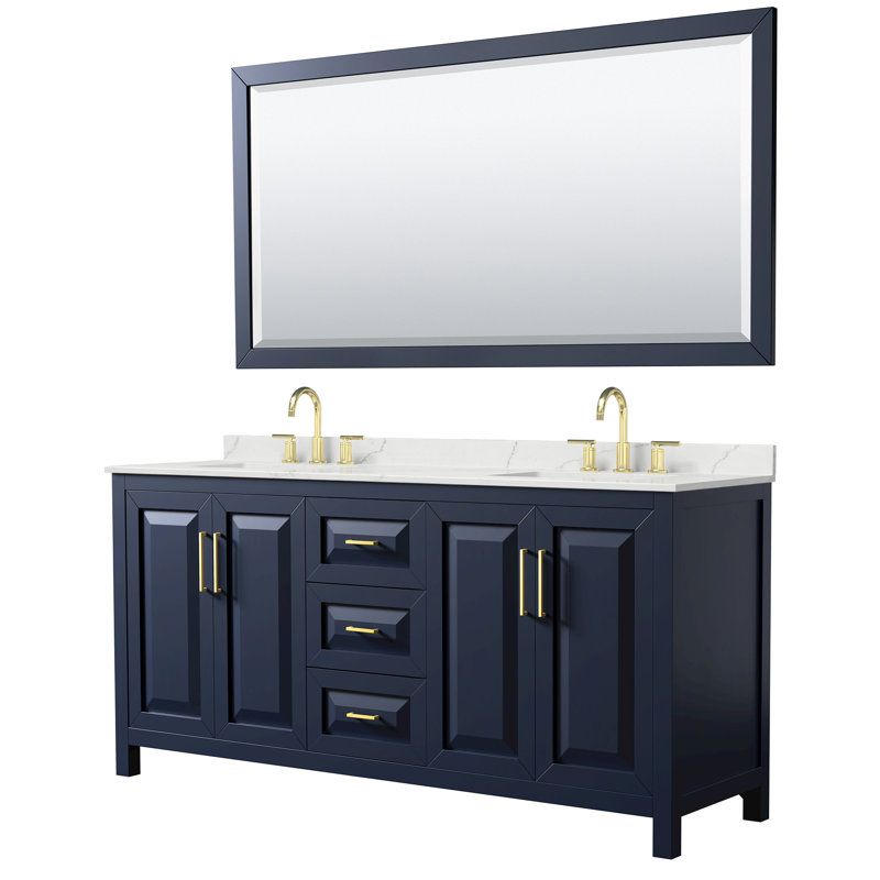 Daria 72 in. with Mirror Vanity, Giotto Quartz, Blue, Brushed Gold