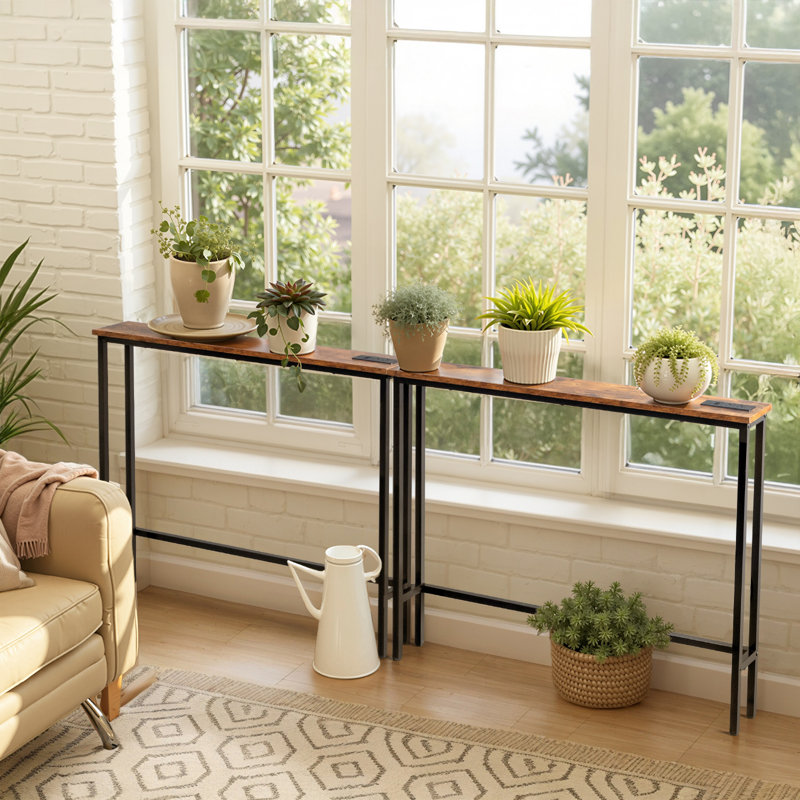 Ensemble de 2 pièces triamine + fer 78,74 po avec table de vestibule Power Strip, Brun