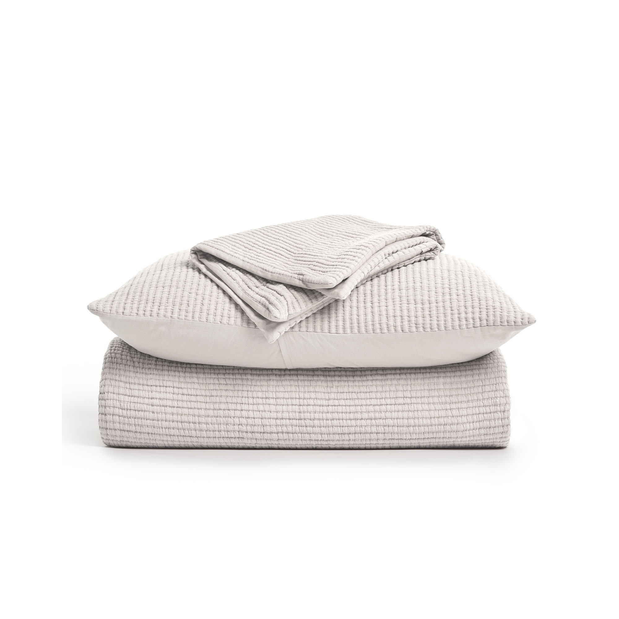 Ribbed Matelassé Cotton Coverlet Set, Birch, King Quilt + 2 King Shams