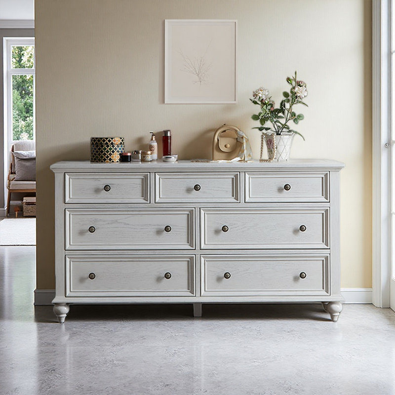 Buffet rétro en bois massif blanc avec tiroirs