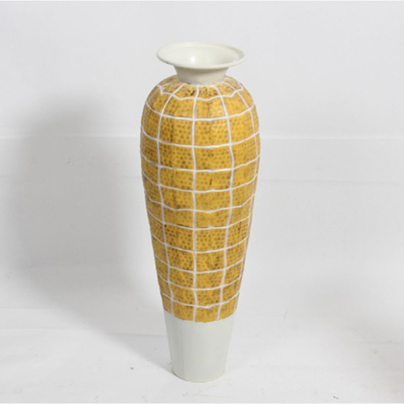 Vase de table en céramique 26,75 po jaune/blanc Nashoba