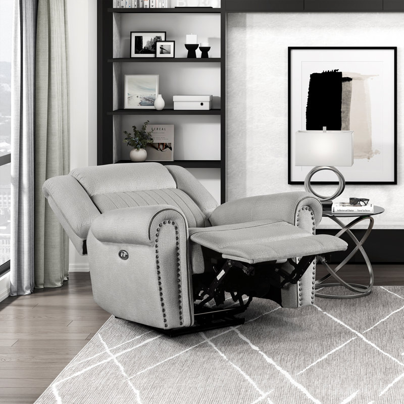 Cappella 41" Traditional Textured Microfiber Power Reclining Chair with Nailhead Trim & High-Density Foam