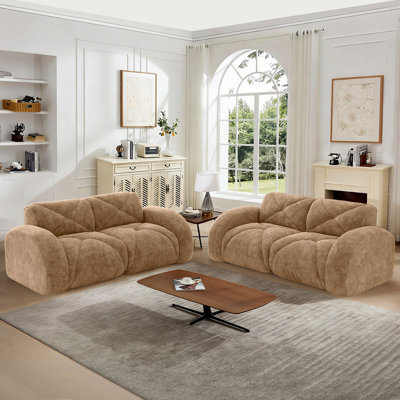 2-Piece Living Room Set For 4-Seater, Soft Velvet Sofa Couch With Deep Seat