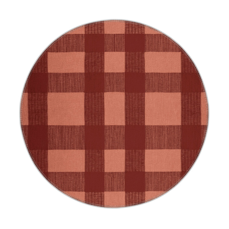 Tapis d'intérieur et d'extérieur à carreaux brun, Rond 5 pi