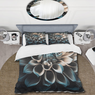 Ensemble de housse de couette en microfibre / polyester bleu et blanc Dahlia Flowers III Bedding