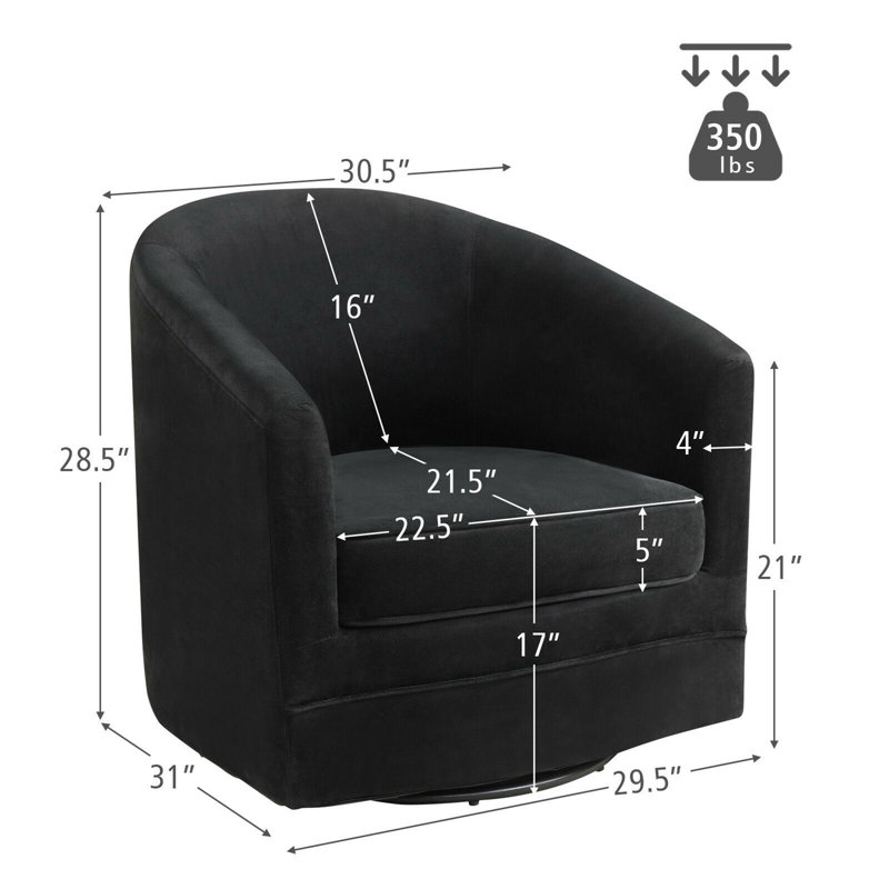 Black Velvet Swivel Barrel Accent Chair with Manufactured Wood Frame
