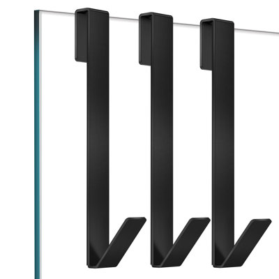 Crochets de porte de douche 10 po, crochets de douche pour serviettes, crochets de serviette de douche extensibles sans perçage pour salle de bain, porte de douche en verre sans cadre, crochets de serviette au-dessus de la porte, 3 paquets, noir