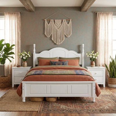 Full‑White：3‑Piece Full Size Wood Bedroom Set, Platform Bed Frame with Headboard plus 2 Storage Nightstands, Classic White Finish