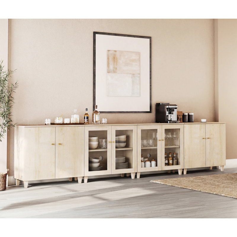Buffet 8 portes avec tablettes réglables et gestion des câbles pour la salle à manger de cuisine, largeur de 142 pouces