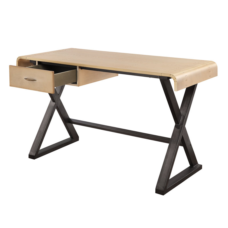 Bureau d'étude moderne avec surface en aluminium doré et accents de pieds pour une efficacité supérieure