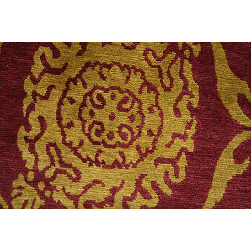 Tapis rouge et jaune noué à la main de haute qualité