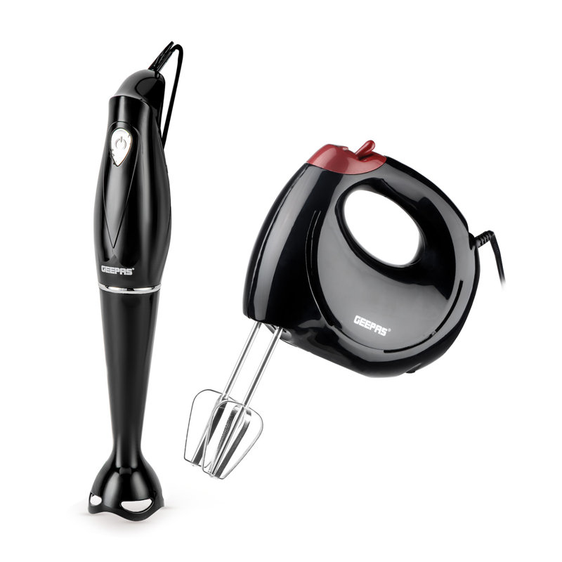 Geepas Hand Mixer & Hand Blender Set | Electric Whisk, Handheld Food Collection Cake Mixer for Baking, 7 Speed Turbo & Eject Button | Hand Blender Ideal for Smoothies Shakes Vegetables Baby Food Soup