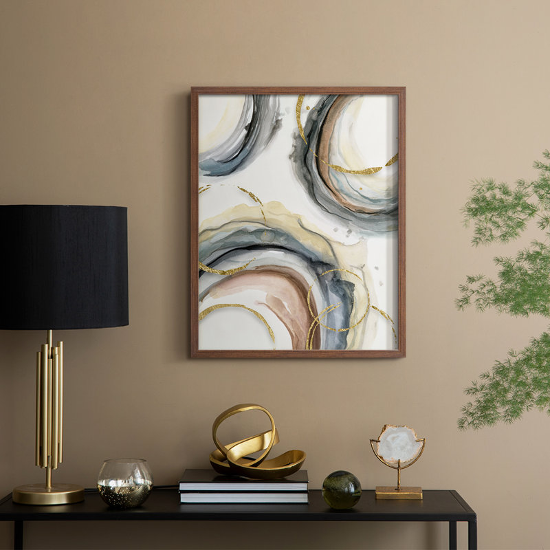 Reproduction encadrée Gold Elasticity II - bois massif, H 11 po x l 9 po, Noyer