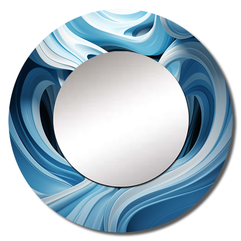 Sarolta Op Art Blue Focus II - miroir mural décoratif Op Art, 36 po x 36 po, Round
